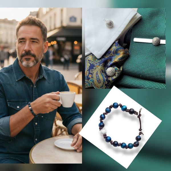 Armb&aring;nd herre blue tiger eye med s&oslash;lvball