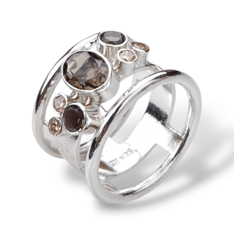 Martens sølvring røyk quartz